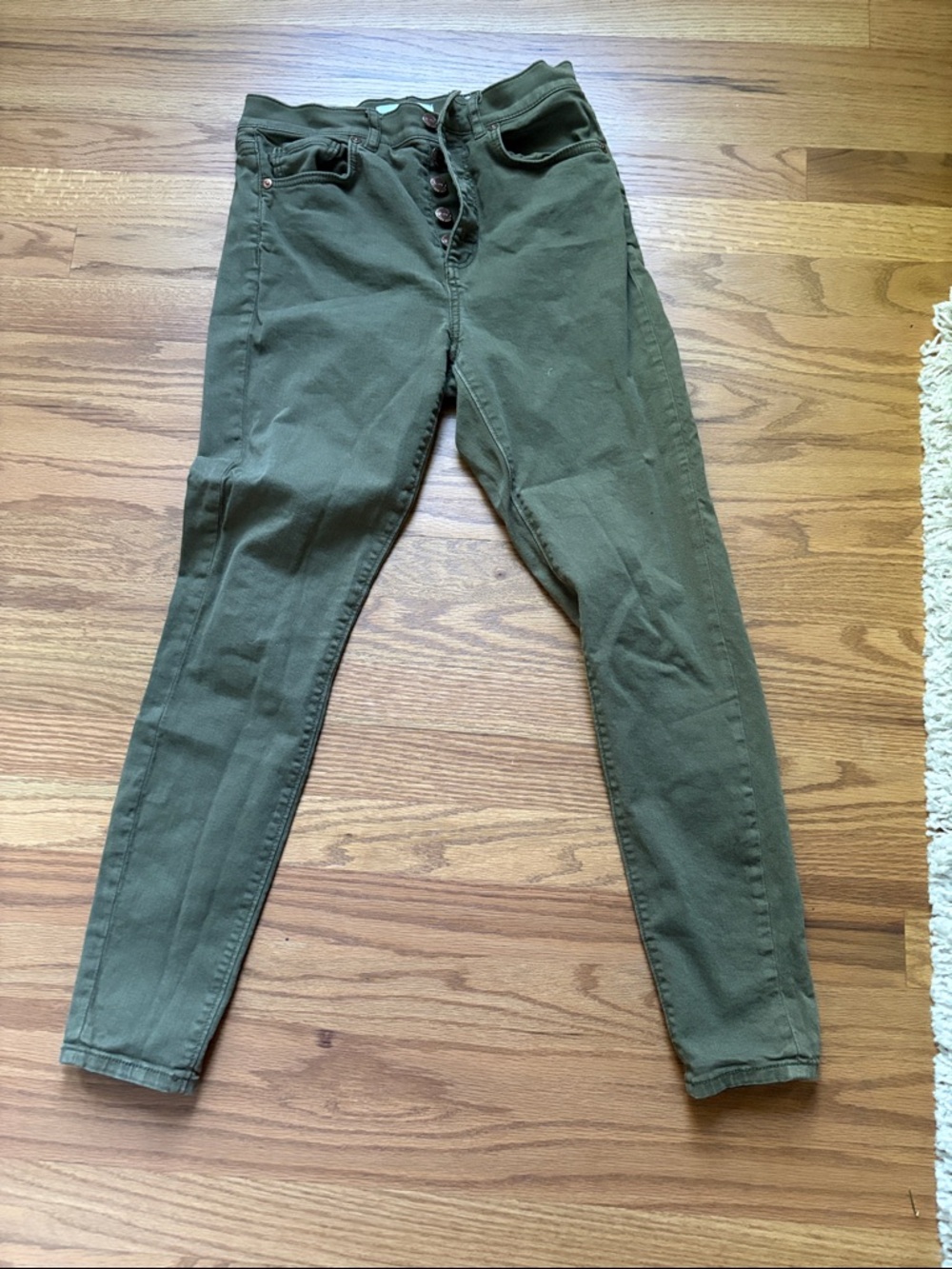 LOFT Olive Green High-Rise Button-Fly Skinny Jeans